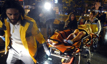 One of those injured in the nightclub attack in Istanbul is rushed to hospital.
