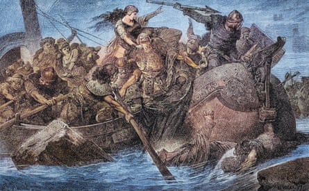 Old engraved illustration of marauding expeditions of Norse raiders