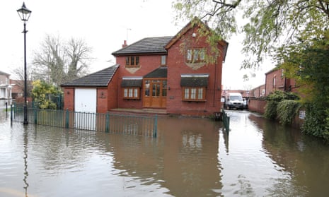 A house surrounded by water in Fishlake, near Doncaster, following flooding. 
