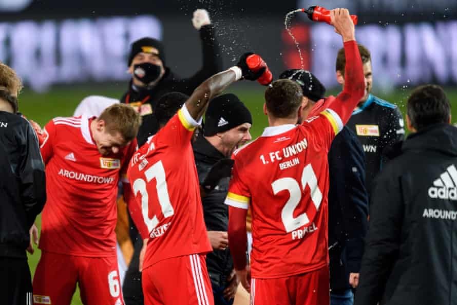 Union Berlin celebrate after beating Dortmund.
