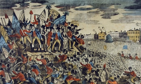 An engraving of the Peterloo massacre.