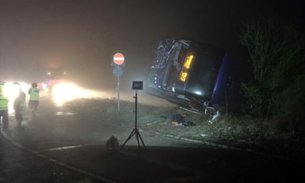 Overturned coach in Oxfordshire
