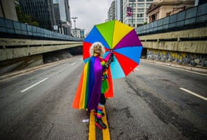 The roads were filled with rainbow umbrellas, wigs and makeup
