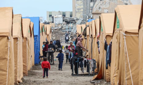 Displaced Palestinian families take refuge in tents installed near their damaged homes in Gaza city, Gaza city, Gaza Strip, Palestinian Territory - 10 Feb 2025