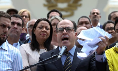 Julio Borges, president of the national assembly, speaks during a news conference in Caracas.