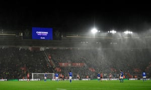 The big screen shows VAR review which results in Southampton’s Ryan Bertrand being shown a red card.