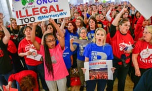 Teachers rally in the West Virginia capitol on Monday.