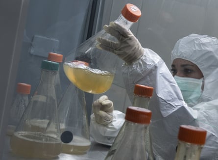 A scientist works on the development of Abdala at the Center for Genetic Engineering and Biotechnology in Havana.