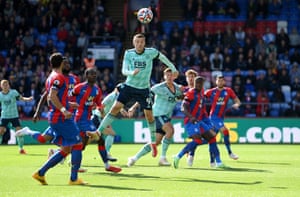 Vardy wins a header.
