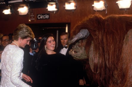 Diana, Princess of Wales, alongside Connelly and the puppet Ludo at the premiere in London in 1986.
