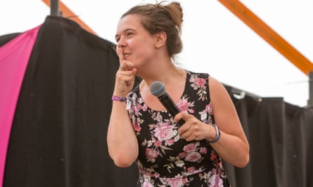 Rosie Jones on stage at Latitude festival, 2019.
