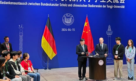 Olaf Scholz attends an event with students at Tongji University in Shanghai, China