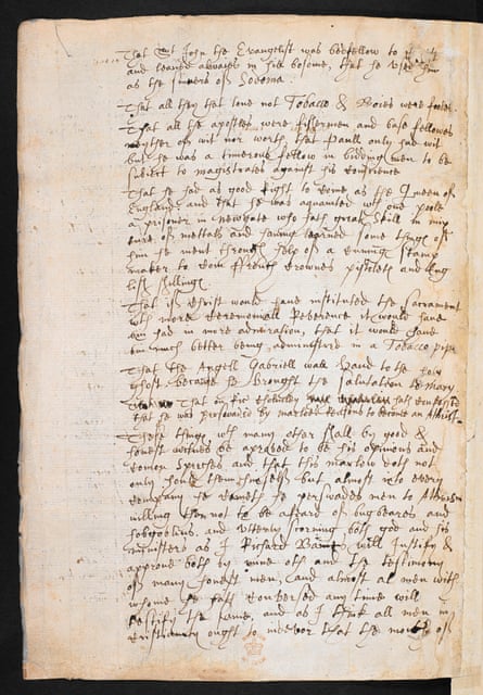 The Baines note, containing accusations against Christopher Marlowe.