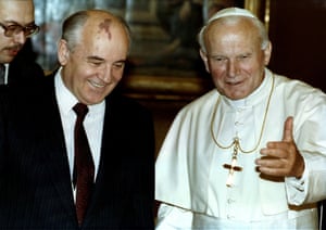 18 November 1990. Pope John Paul II talks Mikhail Gorbachev during an audience at the Vatican.