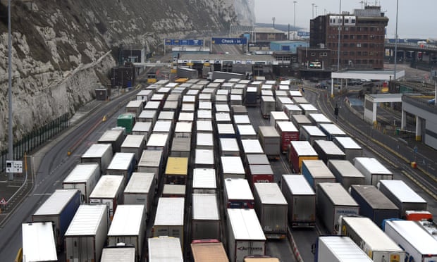 Lorries queue at Dover last week.