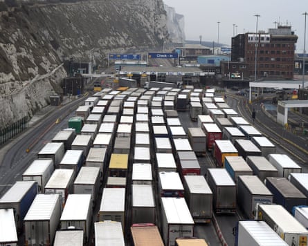 Long queues of lorries heading to the Port of Dover