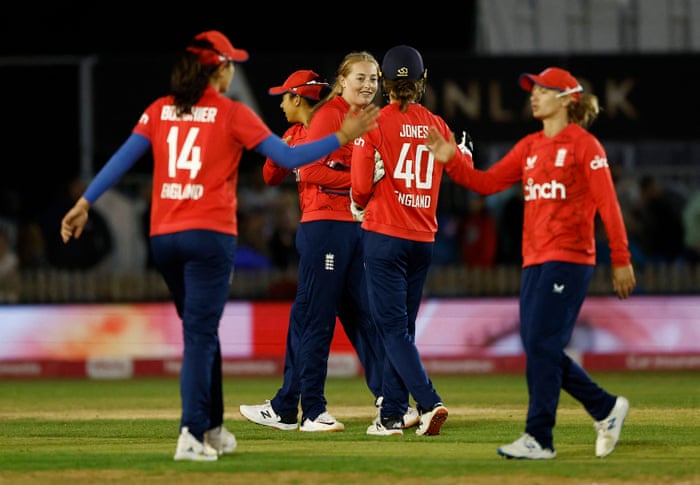 England players celebrate after winning the series.
