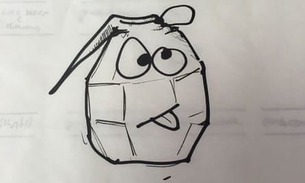 felt tip doodle of a grenade with a face