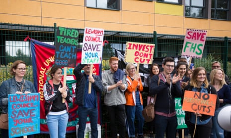 Teachers on strike outside Forest Hill school in Lewisham, south London