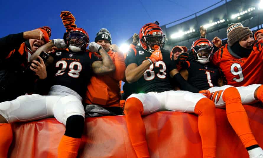 Bengals celebrate with fans during their victory over the Raiders
