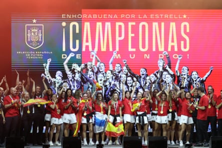 Spain’s players celebrate their World Cup win in a Madrid ceremony on 21 August