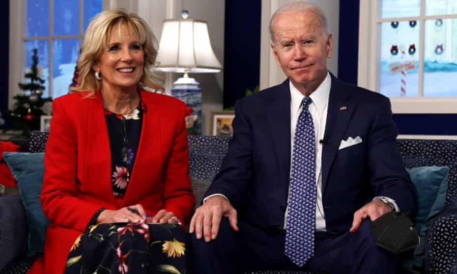 Joe Biden and Dr Jill Biden take Santa Tracker calls in Washington on Christmas Eve.