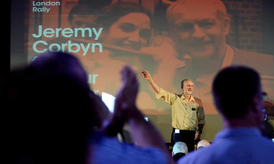 Jeremy Corbyn speaks on stage in Camden, north London.