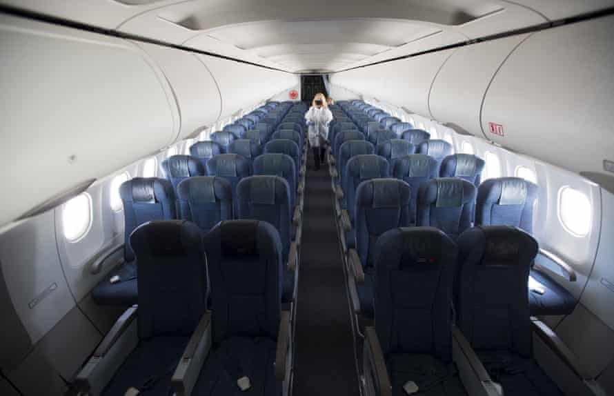 Inside an empty plane that had just landed in Vancouver, Canada in June 2022.