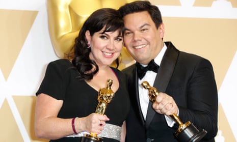 ‘There’s not one award I won alone’ … Kristen Anderson-Lopez and Robert Lopez at the Grammys.
