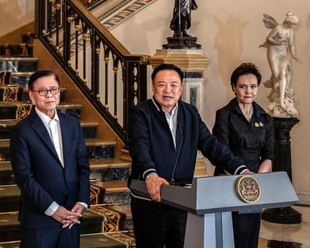 Thai prime minister Anutin Charnvirakul speaks during a press conference after his call with Donald Trump.