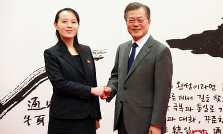 Kim Yo-jong in Seoul with South Korean president Moon Jae-in in 2018