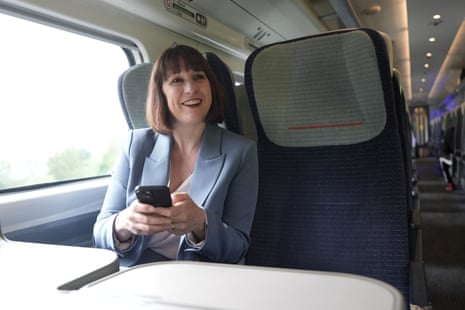 Rachel Reeves on a train travelling to Wolverhampton for a meeting with Labour's mayors.