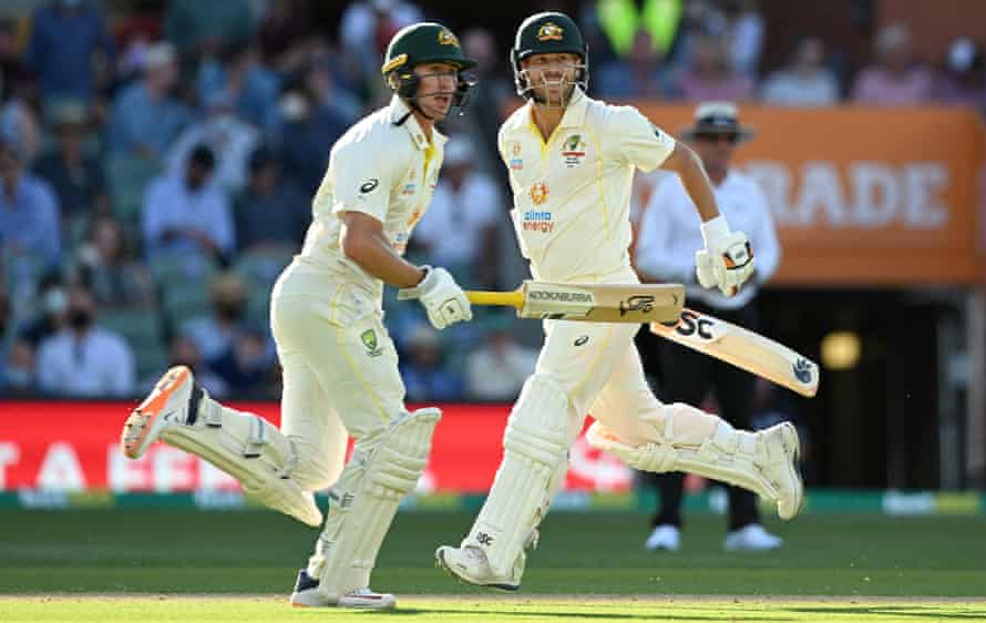 Australia’s Marnus Labuschagne and David Warner both scored 95 on day one in Adelaide – Labuschagne remains unbeaten.