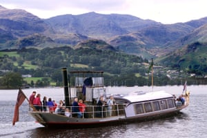 The steam yacht Gondola on Coniston Water in the Lake District.