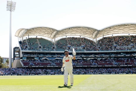 Travis Head acknowledges the crowd after being dismissed for 170 runs during day four of the third Ashes Test at Adelaide Oval
