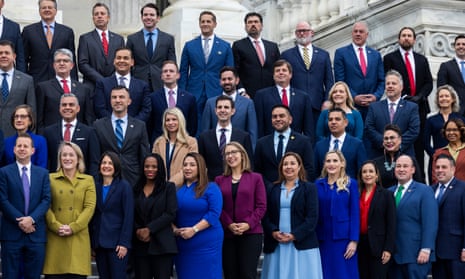 Representatives-elect pose for a group photo outside the US Capitol in Washington DC.