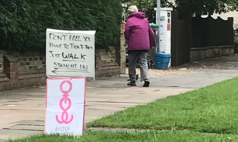 Pro-choice campaigners outside the Marie Stopes abortion clinic in Ealing, London.