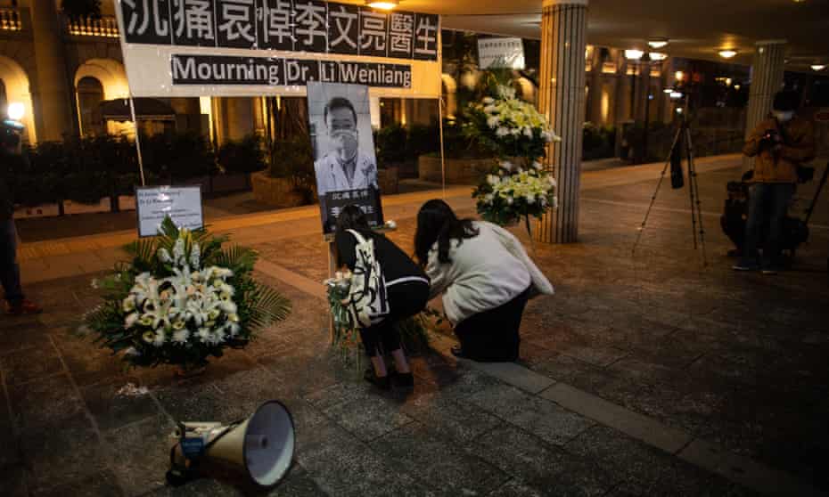 People pay their respect to Chinese doctor and whistleblower Li Wenliang in Hong Kong.