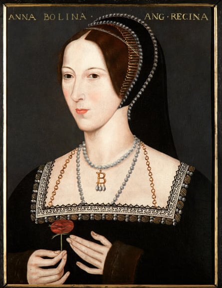 Oil painting of Anne Boleyn holding a red rose