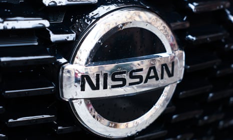 Raindrops are seen on Nissan car logo in Krakow, Poland on December 23, 2024.