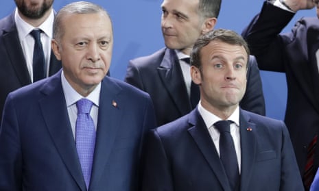Turkey’s president Recep Tayyip Erdoğan, left and French President Emmanuel Macron in January this year.
