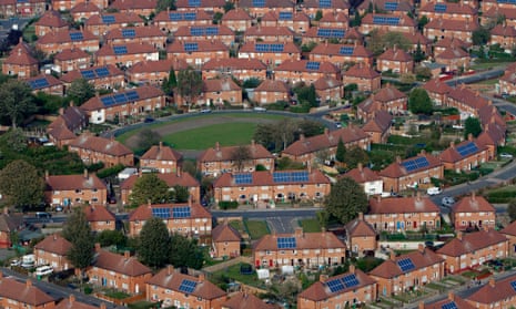 Aerial photograph of Aspley and Broxtowe areas of Nottingham showing the mass installation of solar panels on to residents houses.