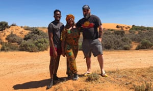 Rodney Diverlus, lead organiser with Black Lives Matter Canada, Patrisse Cullors, co-founder Black Lives Matter with Jack Latimore from IndigenousX in Mildura, Victoria, Australia.