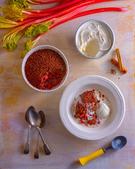 ‘Great together’: rhubarb charlotte with cinnamon ice-cream.