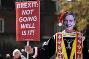 Anti-Brexit protesters outside the Houses of Parliament