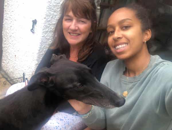 Georgina Lawton with her mother and Jasper, April 2020.
