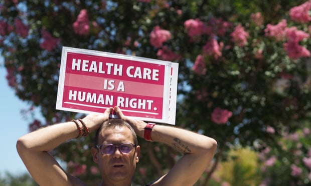A protester at a demonstration for single-payer healthcare for alll Californians, South Gate, June 2017.