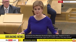 Nicola Sturgeon addressing the Scottish parliament this afternoon