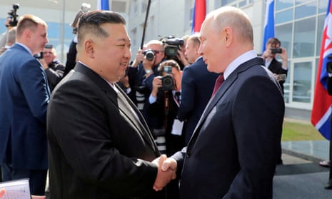 Kim Jong-un and Vladimir Putin meet during the North Korean leader’s visit to Russia on 13 September.