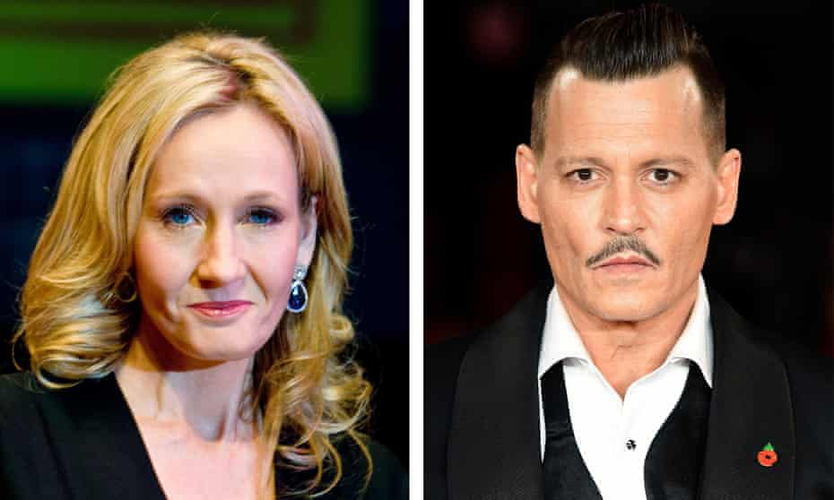Harry Potter author JK Rowling and actor Johnny Depp, who plays Grindelwald in the Fantastic Beasts film series.